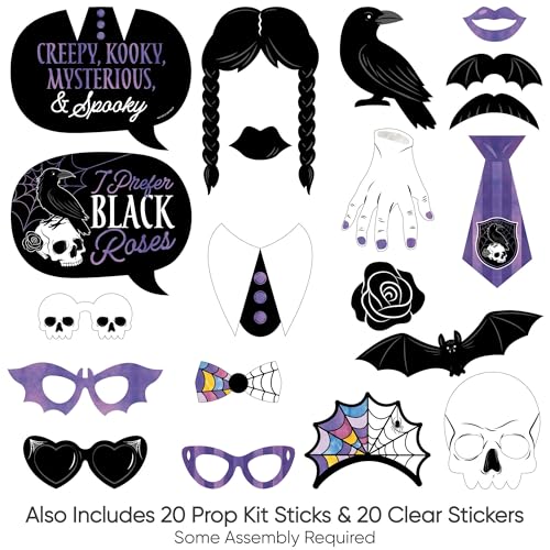 Goth Girl Photo Booth Prop Kit - 20pcs Halloween Party Supplies, DIY Cardstock Decorations