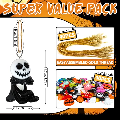 40Pcs Halloween Hanging Ornaments Tiny Resin Charm Pendants with Golden String - Halloween Decorations