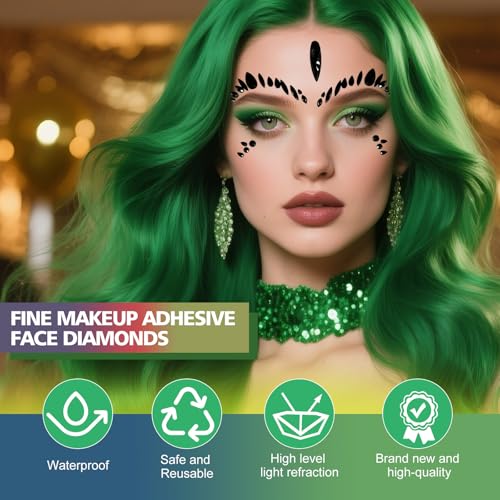 Poison Ivy Face Jewels Devil Face Gems Tattoo Sticker - Black