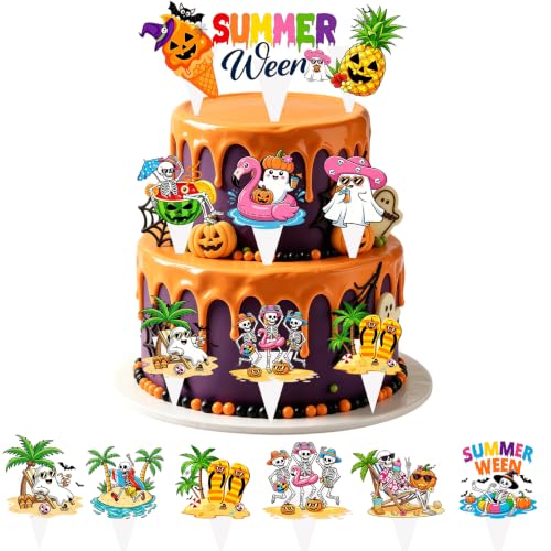48PCS Summer Halloween Cake Toppers Spooky Fruit and Ghost Decor for Parties