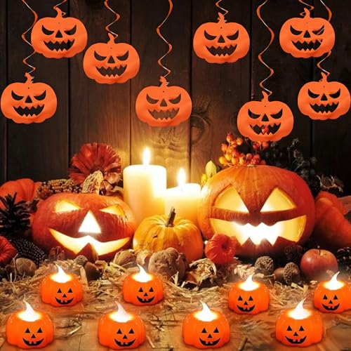 Halloween Pumpkin Hanging Decorations - Orange Swirls, Party Favors, 15pcs - Pumpkin-Orange