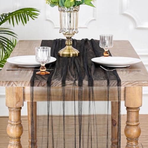 Black Gauze Table Runner 29x120 Inches Set of 3 - Halloween Decor