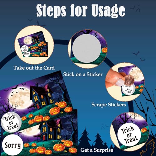 Halloween Scratch Off Cards with Moons - 50 Pack Spooky Party Game & Decoration