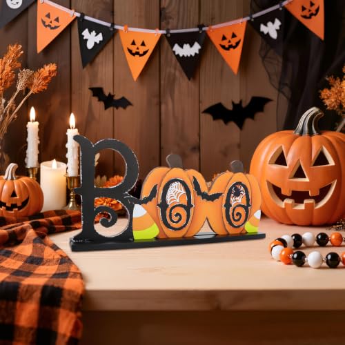 Halloween BOO Wooden Table Sign Decoration for Mantel Shelf Desk - Pumpkin BOO Variation
