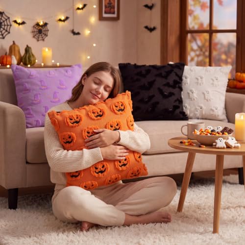 Halloween Throw Pillow Covers Set - 4 pcs 18x18 Inch Autumn Embroidered Decor