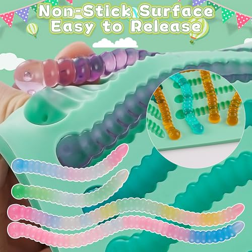 5PCS Silicone Gummy Worm Mold Set with Droppers - Non-Stick Candy & Chocolate Molds