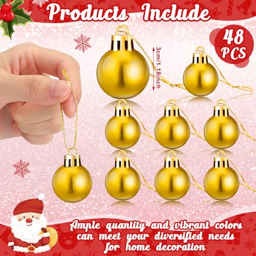 Mini Shiny Gold Christmas Ball Ornaments - 48 Pcs, 1 Inch Holiday Tree Decorations