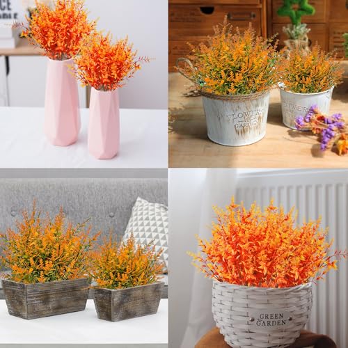 Artificial Fall Lavender Flowers Set - 20 Bundles Outdoor Faux Plants, UV Resistant, Gold Yellow