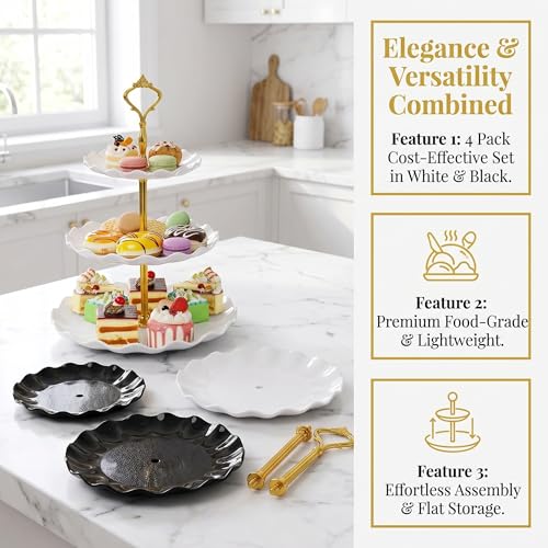 4 Pack 3-Tier Plastic Cupcake Stands Dessert Display Cake Tower for Buffet & Parties