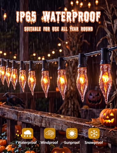 Vintage Rustic Halloween Flickering Flame String Lights - 25FT, Spooky Orange Bulbs