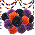 Halloween Decorations Party Black Purple Orange Tissue Paper Pom Poms - Orange Variation