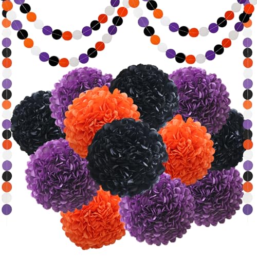 Halloween Decorations Party Black Purple Orange Tissue Paper Pom Poms - Orange Variation