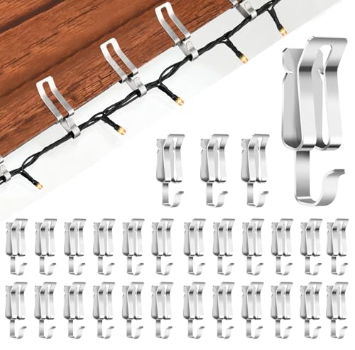 Outdoor Christmas Light Clips 60 Pack - Metal Gutter Hooks for Holiday Decor