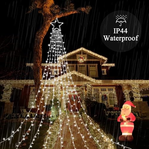 Christmas Star String Lights 320 LED 9x12Ft Outdoor Fairy Lights with 8 Modes - White Star Variation
