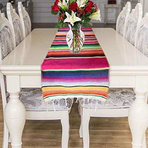 Pink Mexican Serape Table Runner 14 x 84 Inch for Party Wedding Outdoor Decor