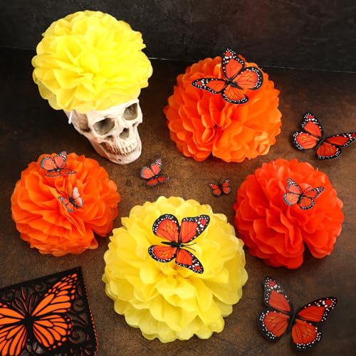 Dia de Los Muertos Decoration Set with Marigold Flowers & Monarch Butterflies