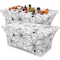 Halloween Spiderweb Tablecloth 6ft White Stretch Cover — 2 Pack, Spiderweb Design, Reusable