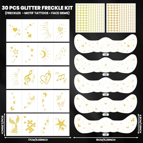 Multi-Style Gold Glitter Freckles & Face Gems Set - 30PCS for Festivals and Parties (Variation of THIS listing)