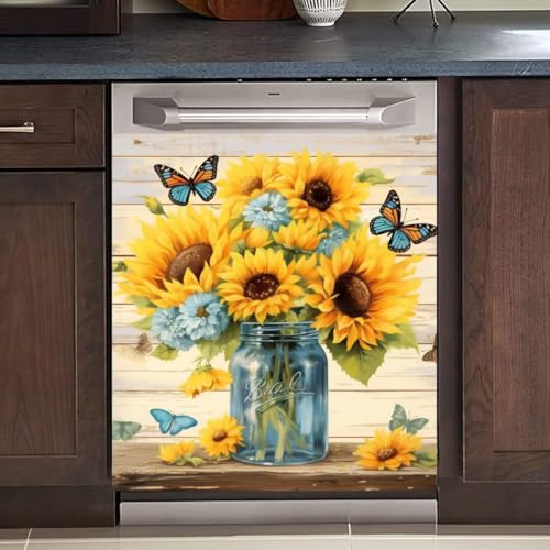 Mason Jar Sunflower Dishwasher Magnet Cover - 23 x 26 Inch Kitchen Decor