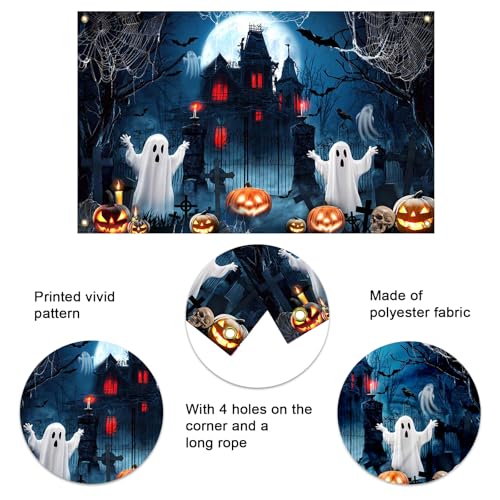 Halloween Photo Backdrop Banner Haunted House Ghost Party Decor 70x43 Inches