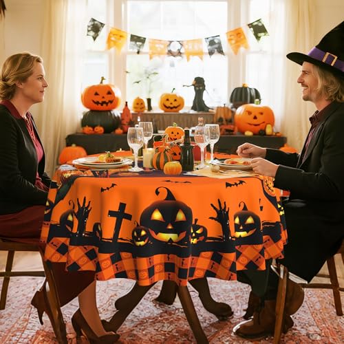 Hexagram Halloween Round Tablecloth 60 Inches Pumpkin Ghost Decor Variation of THIS listing