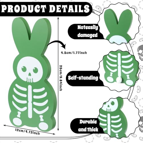 Halloween Skeleton Bunny Wooden Table Decor Set - Spooky Gothic Bunny Signs
