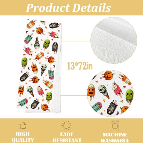 Halloween Ice Cream Party Table Runner 13x72 Inches Spooky Popsicle Skull Decor