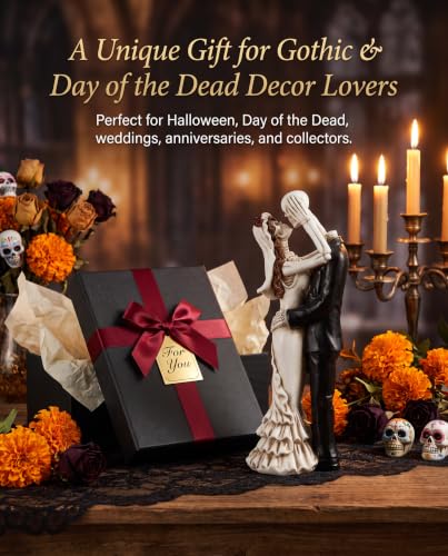 Small Dancing Skeleton Bride and Groom Figurine - Gothic Wedding Cake Topper