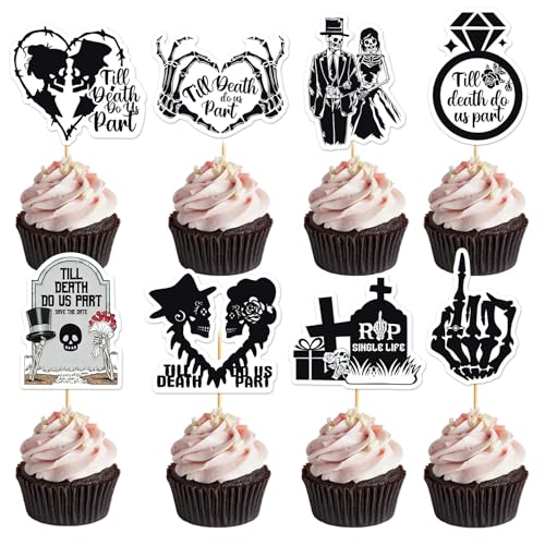 Black Halloween Bride or Die Cupcake Toppers 24Pcs Bachelorette Party Decorations