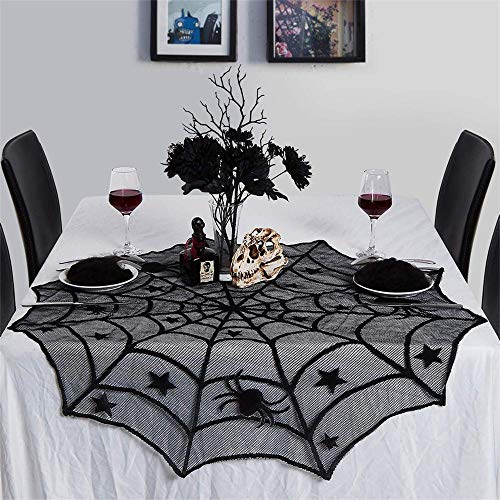 40 Inch Black Lace Spider Web Tablecloth Halloween Party Decor