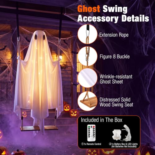 Large 6FT White Swinging Ghost Halloween Yard Decor with 8 Light Modes & Timer