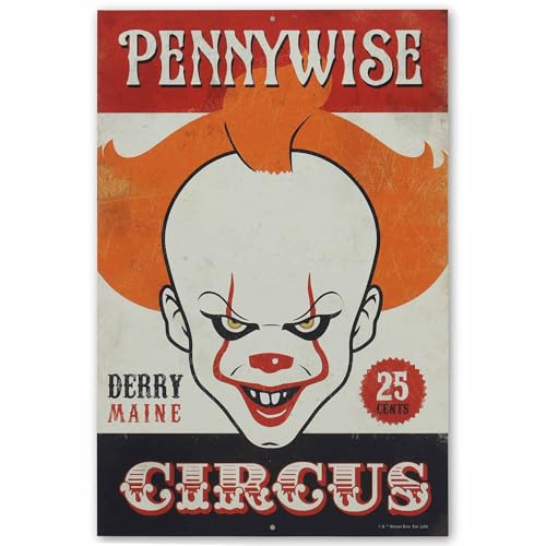 Orange Pennywise Circus Metal Sign - It Movie Horror Wall Decor
