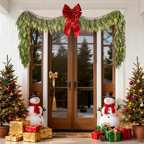 2Pcs 6Ft Faux Cedar Garland with Lights - Real Touch Christmas Decor Variation of Cedar-6Ft-2Pcs