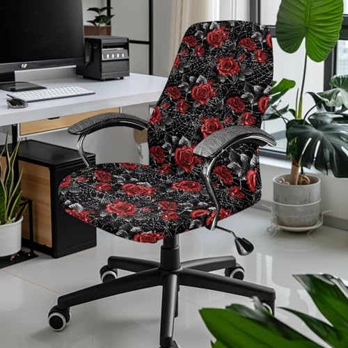 Talayituse Rose Spider Web Print Office Computer Chair Cover - Large, Washable & Stretchable Halloween Decor