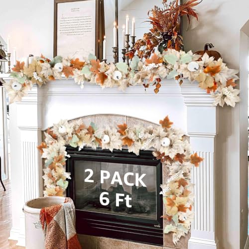 6FT Fall Garland Pack - Autumn Leaves Decor for Mantle Fireplace Porch