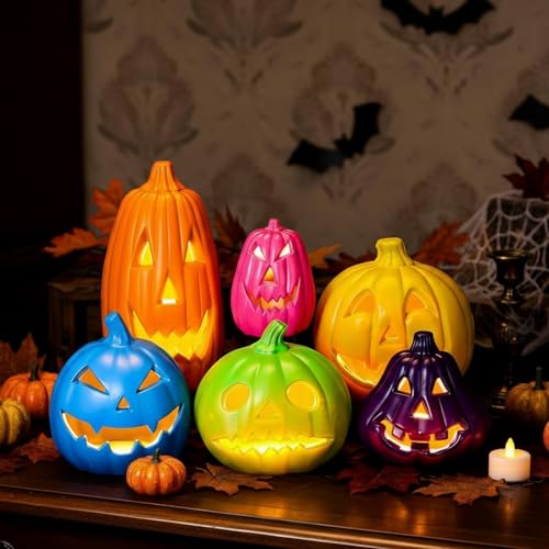 Halloween Pumpkin Lantern Set LED Lights - Multicolor, 6 Sizes - Safe & Shatterproof