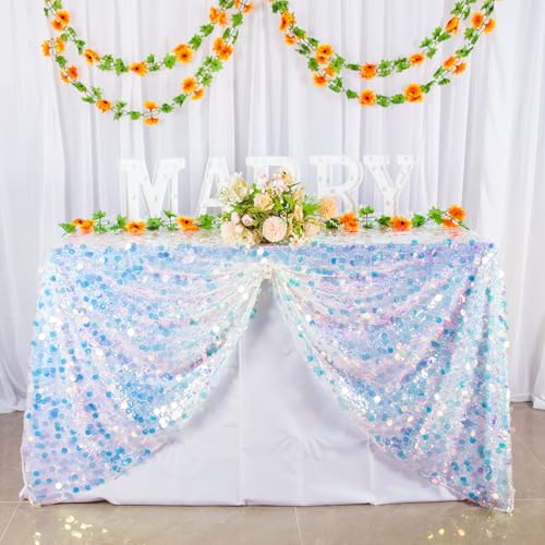80 x 50 Inch Iridescent Sequin Tablecloth - Rectangular Mermaid Sparkle Cover