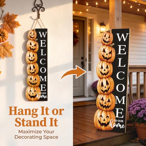 Halloween Welcome Sign for Front Door 41.5x12.5in Spooky Pumpkin Yard Decor - Variation of Halloween Pumpkin Welcome