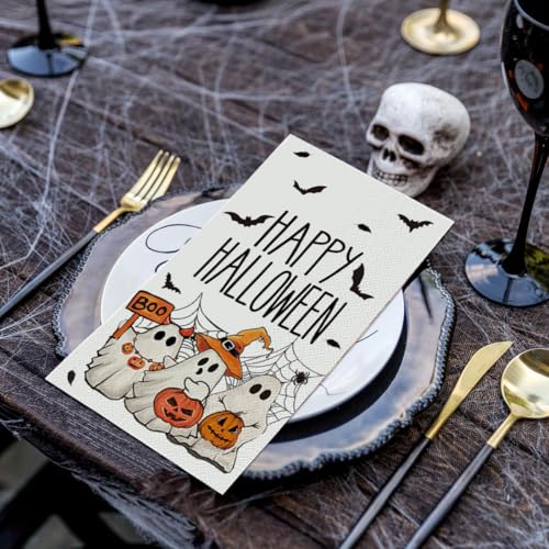 Halloween Paper Napkins Ghost Bat Spider Web White 100Pcs - Party Decor
