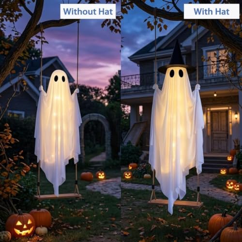 Outdoor Hanging Ghost Decoration 5FT with Swing & Remote Lights