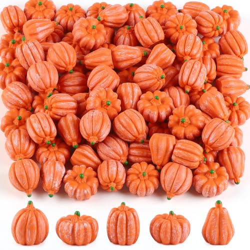Orange Resin Mini Pumpkins Set of 100 for Fall Thanksgiving Halloween Decor - Variation: Orange
