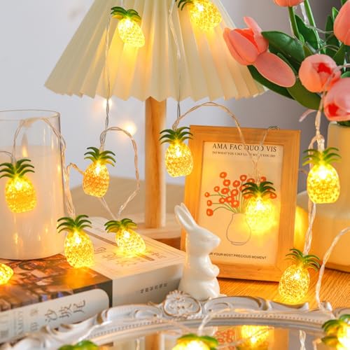 Tropical Pineapple String Lights - Battery Operated Fairy Lights for Bedroom Party Decor - 10LED Variation