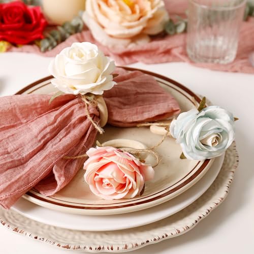 White Wooden Rose Napkin Ring Holders - 8 Pack Farmhouse Table Decor