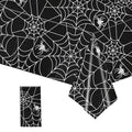 Halloween Plastic Tablecloth 1 Pack - Spooky Web & Spider Pattern, 54x108 Inch, Spillproof, Disposable, Black