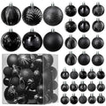 Black Christmas Ornaments Set - 36 Shatterproof Balls in 6 Styles & 3 Sizes