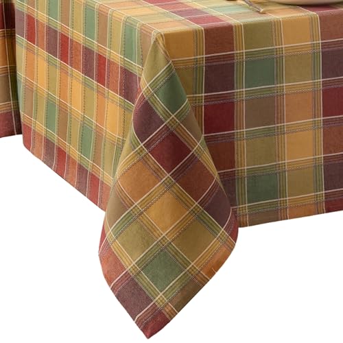 Autumn Acres Plaid Tablecloth - Multicolor 70x52 Inches, Cotton, Fall Decor