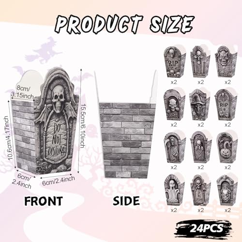 Halloween Tombstone Popcorn Boxes - 24 Black Cardboard Party Favor Containers