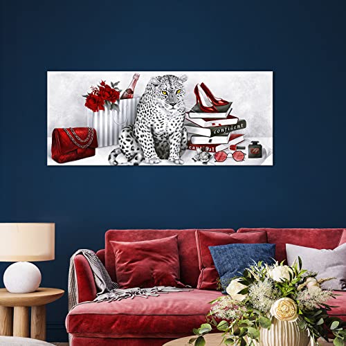 Red Leopard Canvas Wall Art Prints for Bedroom Girl Gift - Modern Giclee Artwork