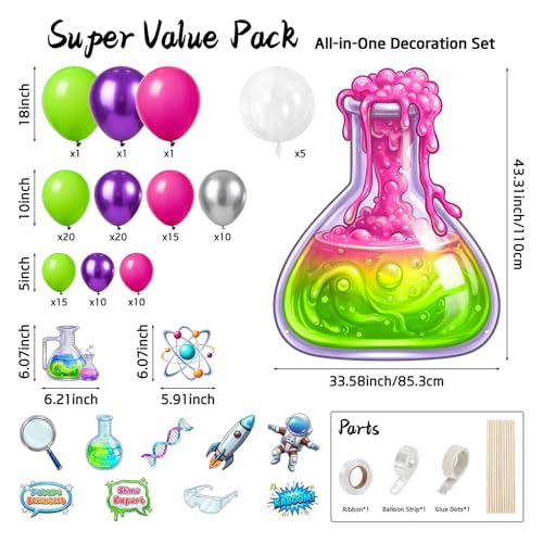 Science Party Balloon Arch Banner Kit with 119 Balloons & Photo Props