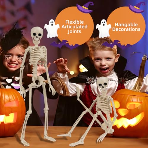 5 Pack Halloween Skeleton Decorations - Poseable Mini Skeletons for Spooky Party Decor